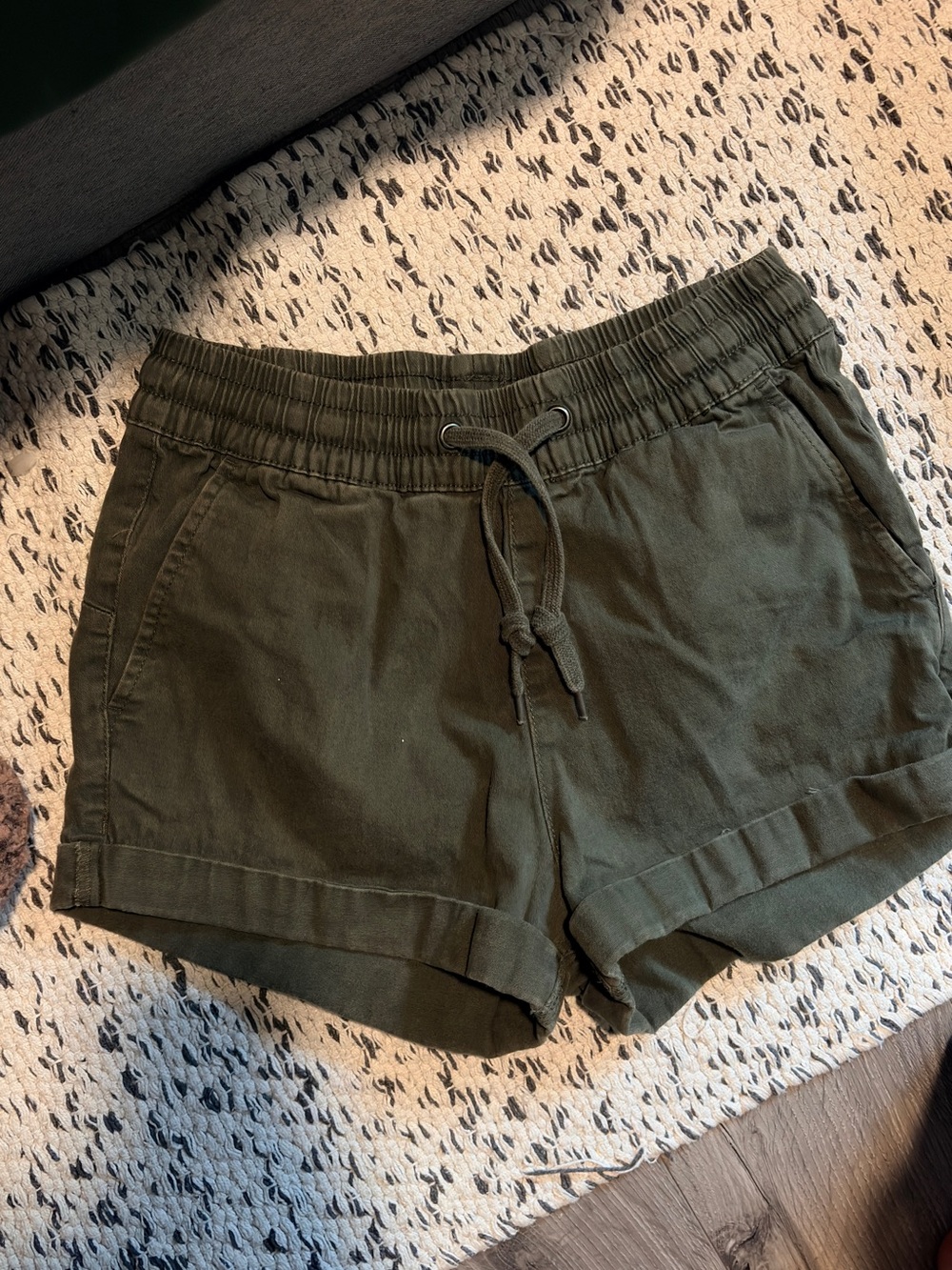Olive Green Drawstring Rolled-Hem Shorts